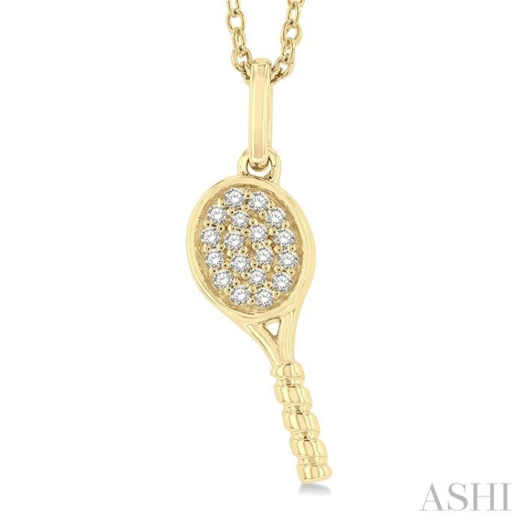 1/10 Ctw Petite Tennis Racket Round Cut Diamond Fashion Pendant With Chain in 10K Yellow Gold 1/10 Ctw Petite Tennis Racket Round Cut Diamond Fashion Pendant With Chain in 10K Yellow Gold