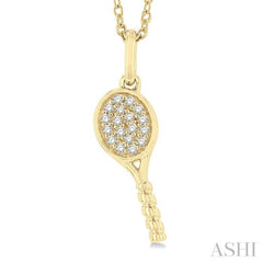 1/10 Ctw Petite Tennis Racket Round Cut Diamond Fashion Pendant With Chain in 10K Yellow Gold 1/10 Ctw Petite Tennis Racket Round Cut Diamond Fashion Pendant With Chain in 10K Yellow Gold