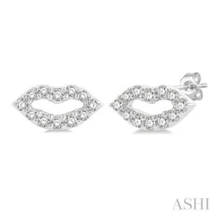 1/10 Ctw Petite Lips Round Cut Diamond Fashion Stud Earring in 10K White Gold 1/10 Ctw Petite Lips Round Cut Diamond Fashion Stud Earring in 10K White Gold