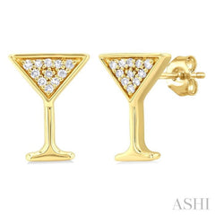 1/10 Ctw Petite Martini Glass Round Cut Diamond Fashion Stud Earring in 10K Yellow Gold 1/10 Ctw Petite Martini Glass Round Cut Diamond Fashion Stud Earring in 10K Yellow Gold
