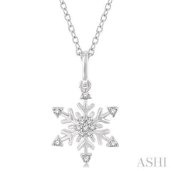 1/10 Ctw Petite Snowflake Round Cut Diamond Fashion Pendant With Chain in 10K White Gold 1/10 Ctw Petite Snowflake Round Cut Diamond Fashion Pendant With Chain in 10K White Gold