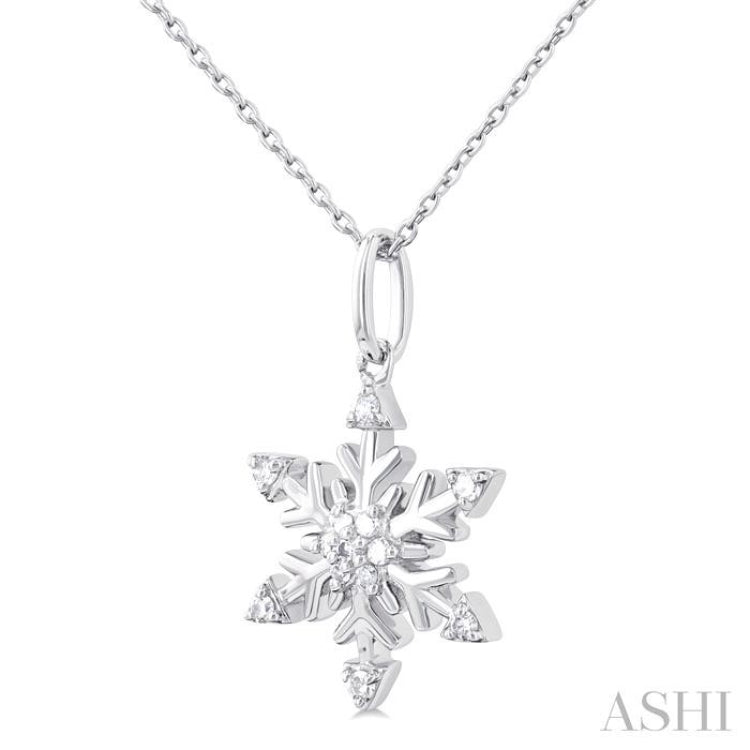 1/10 Ctw Petite Snowflake Round Cut Diamond Fashion Pendant With Chain in 10K White Gold 1/10 Ctw Petite Snowflake Round Cut Diamond Fashion Pendant With Chain in 10K White Gold
