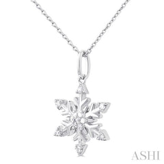 1/10 Ctw Petite Snowflake Round Cut Diamond Fashion Pendant With Chain in 10K White Gold 1/10 Ctw Petite Snowflake Round Cut Diamond Fashion Pendant With Chain in 10K White Gold
