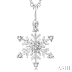 1/10 Ctw Petite Snowflake Round Cut Diamond Fashion Pendant With Chain in 10K White Gold 1/10 Ctw Petite Snowflake Round Cut Diamond Fashion Pendant With Chain in 10K White Gold