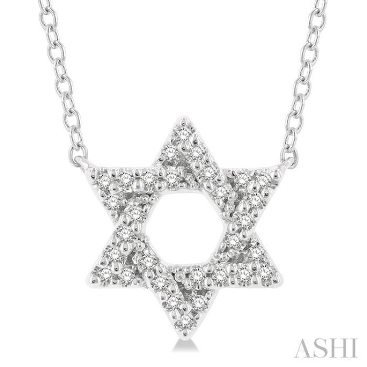 1/10 Ctw Petite Star of David Round Cut Diamond Fashion Pendant With Chain in 10K White Gold 1/10 Ctw Petite Star of David Round Cut Diamond Fashion Pendant With Chain in 10K White Gold