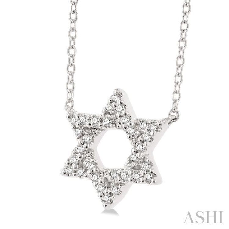 1/10 Ctw Petite Star of David Round Cut Diamond Fashion Pendant With Chain in 10K White Gold 1/10 Ctw Petite Star of David Round Cut Diamond Fashion Pendant With Chain in 10K White Gold