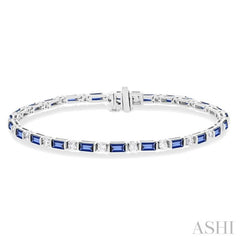 4X2 MM Baguette Cut Sapphire and 1 1/10 Ctw Art Deco Round Cut Diamond Precious Bracelet in 14K White Gold 4X2 MM Baguette Cut Sapphire and 1 1/10 Ctw Art Deco Round Cut Diamond Precious Bracelet in 14K White Gold