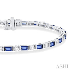 4X2 MM Baguette Cut Sapphire and 1 1/10 Ctw Art Deco Round Cut Diamond Precious Bracelet in 14K White Gold 4X2 MM Baguette Cut Sapphire and 1 1/10 Ctw Art Deco Round Cut Diamond Precious Bracelet in 14K White Gold