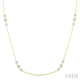 1 Ctw Three Stone Bezel Set Round Cut Diamond Station Necklace in 14K Yellow Gold