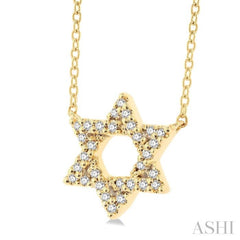 1/10 Ctw Petite Star of David Round Cut Diamond Fashion Pendant With Chain in 10K Yellow Gold 1/10 Ctw Petite Star of David Round Cut Diamond Fashion Pendant With Chain in 10K Yellow Gold