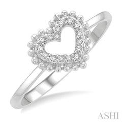 1/10 Ctw Petite Heart Round Cut Diamond Stackable Fashion Ring in 10K White Gold 1/10 Ctw Petite Heart Round Cut Diamond Stackable Fashion Ring in 10K White Gold