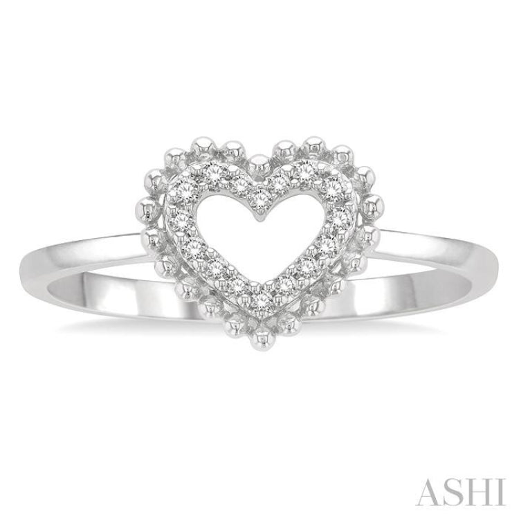 1/10 Ctw Petite Heart Round Cut Diamond Stackable Fashion Ring in 10K White Gold 1/10 Ctw Petite Heart Round Cut Diamond Stackable Fashion Ring in 10K White Gold