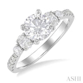 1/2 Ctw Oval and Round Cut Diamond Semi-Mount Engagement Ring in 14K White Gold