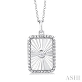1/20 Ctw Rectangle fluted medallion Round Cut Diamond Pendant With Chain in 10K White Gold