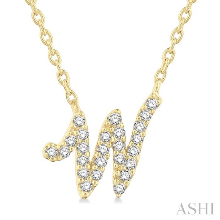 1/10 Ctw Initial 'W' Round cut Diamond Pendant With Chain in 10K Yellow Gold 1/10 Ctw Initial 'W' Round cut Diamond Pendant With Chain in 10K Yellow Gold