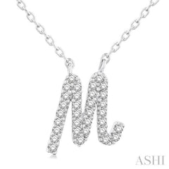1/10 Ctw Initial 'M' Calligraphy Round Cut Diamond Fashion Pendant With Chain in 14K White Gold 1/10 Ctw Initial 'M' Calligraphy Round Cut Diamond Fashion Pendant With Chain in 14K White Gold