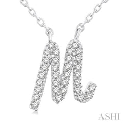 1/10 Ctw Initial 'M' Calligraphy Round Cut Diamond Fashion Pendant With Chain in 14K White Gold 1/10 Ctw Initial 'M' Calligraphy Round Cut Diamond Fashion Pendant With Chain in 14K White Gold