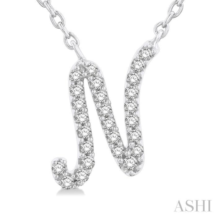 1/10 Ctw Initial 'N' Round cut Diamond Pendant With Chain in 14K White Gold 1/10 Ctw Initial 'N' Round cut Diamond Pendant With Chain in 14K White Gold
