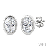 1/5 Ctw Petite Bezel Set Oval Cut Diamond Fashion Stud Earring in 10K White Gold