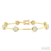 1 1/5 Ctw Lovebright Circular and Bar Shape Link Round Cut Diamond Bracelet in 14K Yellow and White Gold
