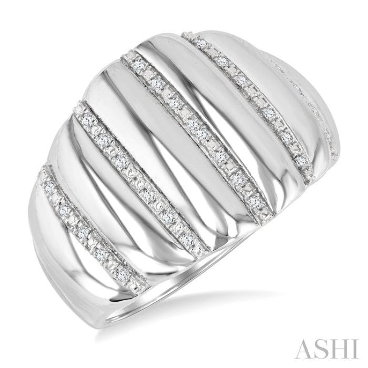 1/10 Ctw Ribbed Dome Shape Round Cut Diamond Bold Wide Fashion Band in Sterling Silver 1/10 Ctw Ribbed Dome Shape Round Cut Diamond Bold Wide Fashion Band in Sterling Silver