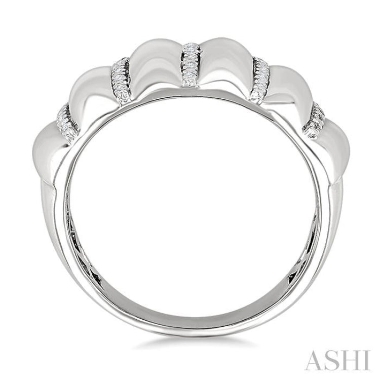 1/10 Ctw Ribbed Dome Shape Round Cut Diamond Bold Wide Fashion Band in Sterling Silver 1/10 Ctw Ribbed Dome Shape Round Cut Diamond Bold Wide Fashion Band in Sterling Silver