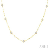 1 Ctw Bezel Set Round Cut Diamond Paperclip Station Necklace in 14K Yellow Gold