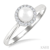 5 MM White Cultured Pearl and 1/20 Ctw Round Cut Diamond Halo Ring in 10K White Gold