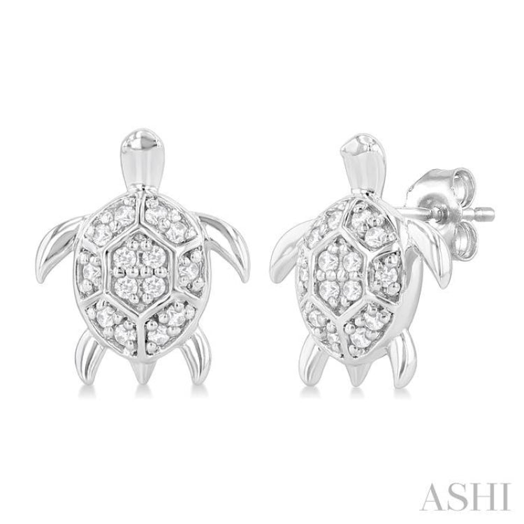 1/10 Ctw Petite Turtle Round Cut Diamond Fashion Stud Earring in 10K White Gold 1/10 Ctw Petite Turtle Round Cut Diamond Fashion Stud Earring in 10K White Gold