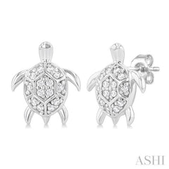 1/10 Ctw Petite Turtle Round Cut Diamond Fashion Stud Earring in 10K White Gold 1/10 Ctw Petite Turtle Round Cut Diamond Fashion Stud Earring in 10K White Gold