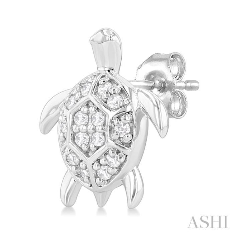1/10 Ctw Petite Turtle Round Cut Diamond Fashion Stud Earring in 10K White Gold 1/10 Ctw Petite Turtle Round Cut Diamond Fashion Stud Earring in 10K White Gold