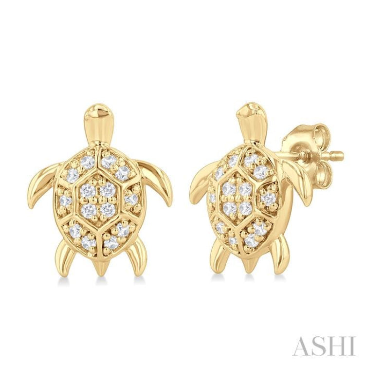 1/10 Ctw Petite Turtle Round Cut Diamond Fashion Stud Earring in 10K Yellow Gold 1/10 Ctw Petite Turtle Round Cut Diamond Fashion Stud Earring in 10K Yellow Gold