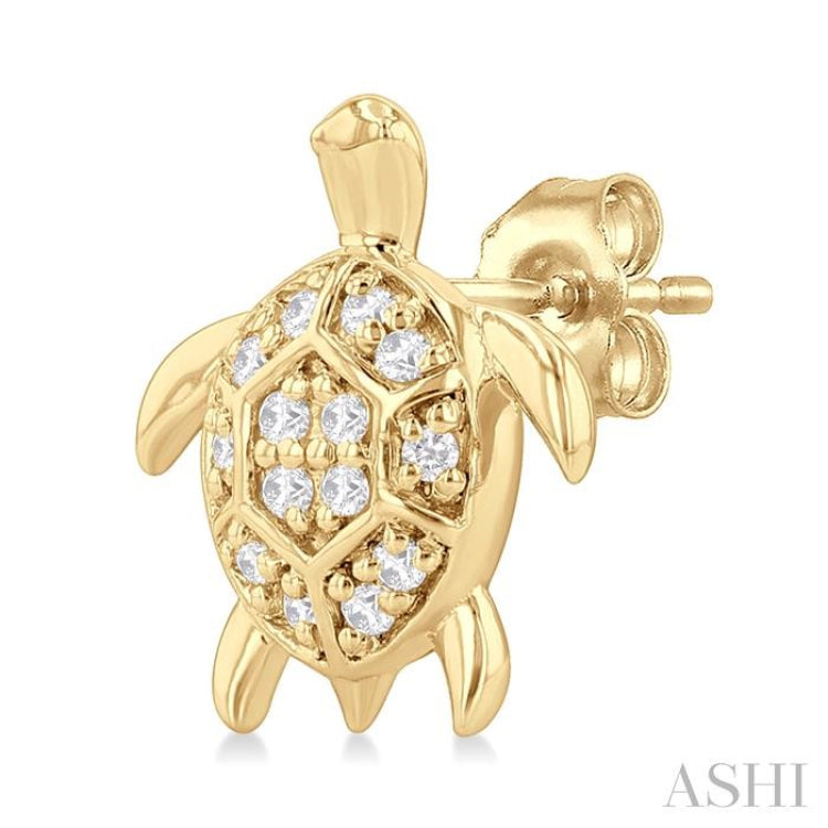 1/10 Ctw Petite Turtle Round Cut Diamond Fashion Stud Earring in 10K Yellow Gold 1/10 Ctw Petite Turtle Round Cut Diamond Fashion Stud Earring in 10K Yellow Gold