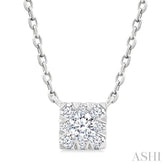 1/10 Ctw Lovebright Petite Square Shape Round Cut Diamond Fashion Pendant With Chain in 10K White Gold