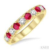 2.9 MM Ruby and 1/2 Ctw Round Cut Diamond Precious Wedding Band in 14K Yellow Gold