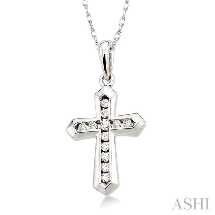 1/10 Ctw Round Cut Diamond Cross Pendant in 10K White Gold with Chain 1/10 Ctw Round Cut Diamond Cross Pendant in 10K White Gold with Chain