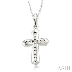 1/10 Ctw Round Cut Diamond Cross Pendant in 10K White Gold with Chain 1/10 Ctw Round Cut Diamond Cross Pendant in 10K White Gold with Chain