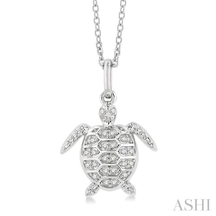 1/10 Ctw Petite Sea Life Turtle Round Cut Diamond Fashion Pendant With Chain in 10K White Gold 1/10 Ctw Petite Sea Life Turtle Round Cut Diamond Fashion Pendant With Chain in 10K White Gold
