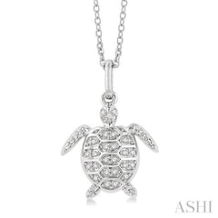 1/10 Ctw Petite Sea Life Turtle Round Cut Diamond Fashion Pendant With Chain in 10K White Gold 1/10 Ctw Petite Sea Life Turtle Round Cut Diamond Fashion Pendant With Chain in 10K White Gold