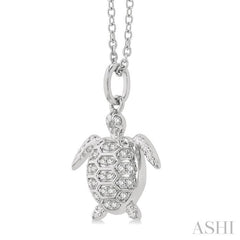 1/10 Ctw Petite Sea Life Turtle Round Cut Diamond Fashion Pendant With Chain in 10K White Gold 1/10 Ctw Petite Sea Life Turtle Round Cut Diamond Fashion Pendant With Chain in 10K White Gold