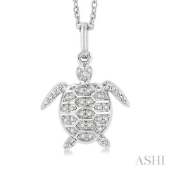 1/10 Ctw Petite Sea Life Turtle Round Cut Diamond Fashion Pendant With Chain in 10K White Gold 1/10 Ctw Petite Sea Life Turtle Round Cut Diamond Fashion Pendant With Chain in 10K White Gold