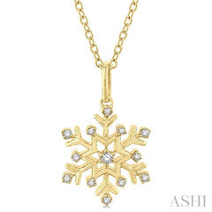 1/10 Ctw Petite Snowflake Round Cut Diamond Fashion Pendant With Chain in 10K Yellow Gold 1/10 Ctw Petite Snowflake Round Cut Diamond Fashion Pendant With Chain in 10K Yellow Gold