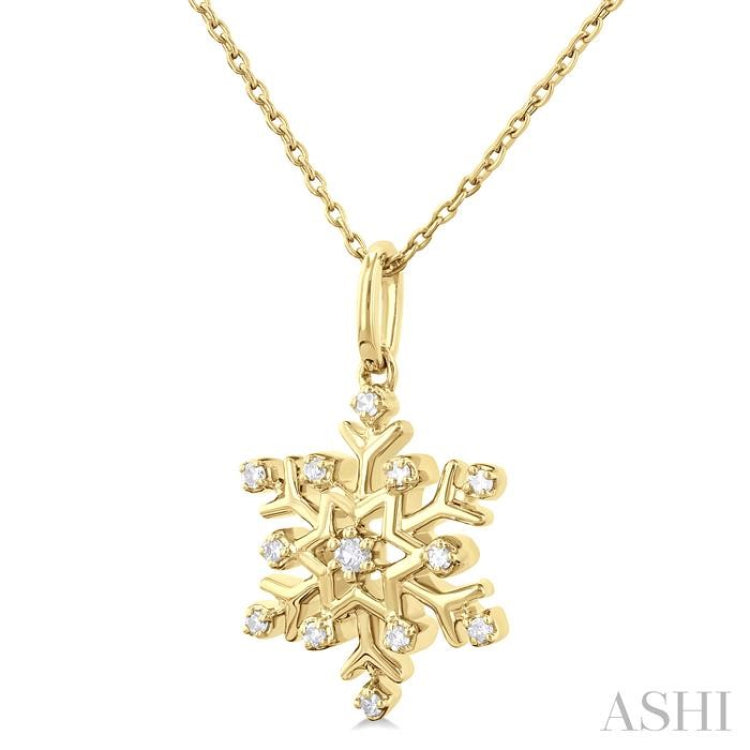 1/10 Ctw Petite Snowflake Round Cut Diamond Fashion Pendant With Chain in 10K Yellow Gold 1/10 Ctw Petite Snowflake Round Cut Diamond Fashion Pendant With Chain in 10K Yellow Gold