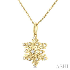 1/10 Ctw Petite Snowflake Round Cut Diamond Fashion Pendant With Chain in 10K Yellow Gold 1/10 Ctw Petite Snowflake Round Cut Diamond Fashion Pendant With Chain in 10K Yellow Gold