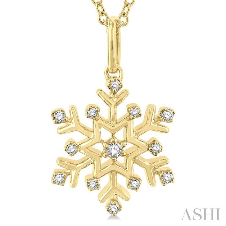 1/10 Ctw Petite Snowflake Round Cut Diamond Fashion Pendant With Chain in 10K Yellow Gold 1/10 Ctw Petite Snowflake Round Cut Diamond Fashion Pendant With Chain in 10K Yellow Gold