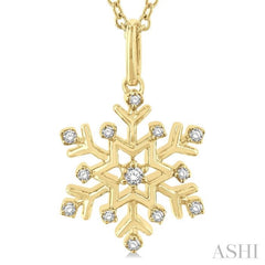 1/10 Ctw Petite Snowflake Round Cut Diamond Fashion Pendant With Chain in 10K Yellow Gold 1/10 Ctw Petite Snowflake Round Cut Diamond Fashion Pendant With Chain in 10K Yellow Gold