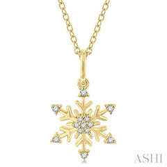 1/10 Ctw Petite Snowflake Round Cut Diamond Fashion Pendant With Chain in 10K Yellow Gold 1/10 Ctw Petite Snowflake Round Cut Diamond Fashion Pendant With Chain in 10K Yellow Gold