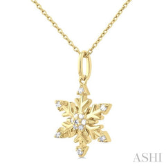 1/10 Ctw Petite Snowflake Round Cut Diamond Fashion Pendant With Chain in 10K Yellow Gold 1/10 Ctw Petite Snowflake Round Cut Diamond Fashion Pendant With Chain in 10K Yellow Gold