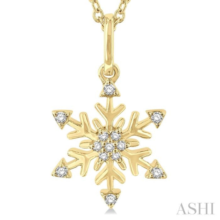 1/10 Ctw Petite Snowflake Round Cut Diamond Fashion Pendant With Chain in 10K Yellow Gold 1/10 Ctw Petite Snowflake Round Cut Diamond Fashion Pendant With Chain in 10K Yellow Gold