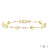 1 1/3 Ctw Bezel Set Princess and Round Cut Diamond Bar Link Bracelet in 14K Yellow Gold